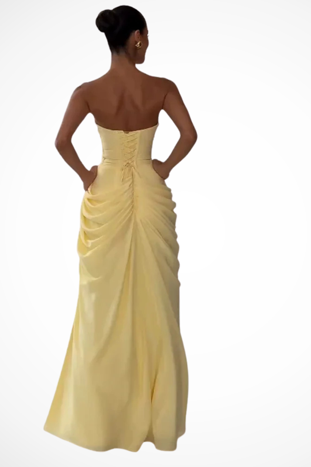 Kordelia | Damen Trägerloses Gerafftes Maxikleid - Navy - Image 5