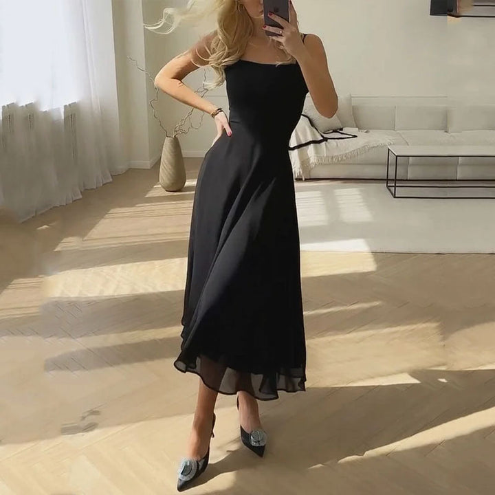 Kristina | Damen Ärmelloses Midi Kleid Quadratischer Ausschnitt - White - Image 2