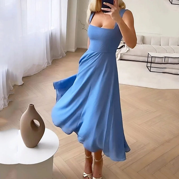 Kristina | Damen Ärmelloses Midi Kleid Quadratischer Ausschnitt - White - Image 3
