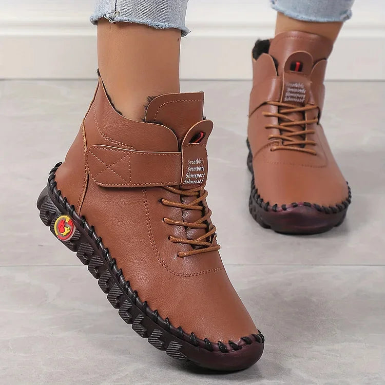 Nora | Damen Schnürstiefeletten Leder-Optik Ankle Boots Herbst