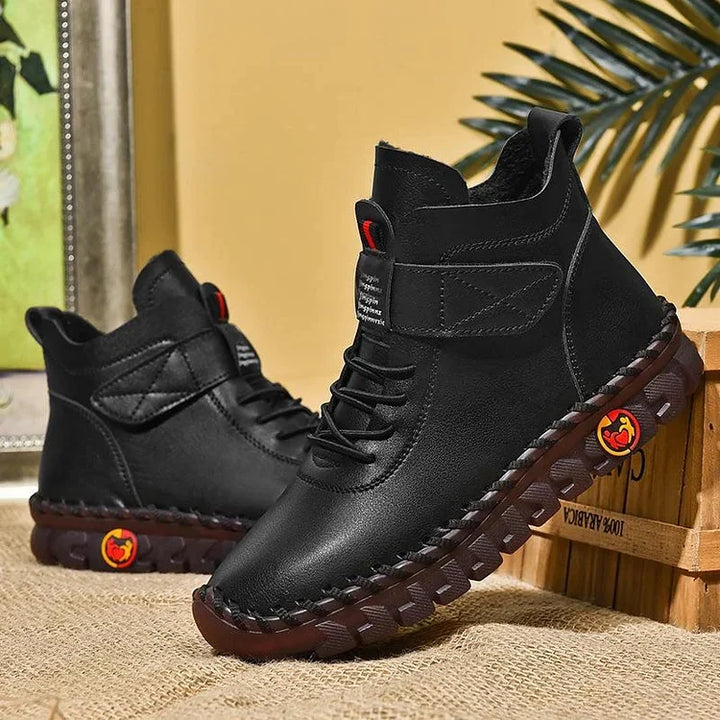 Nora | Damen Schnürstiefeletten Leder-Optik Ankle Boots Herbst