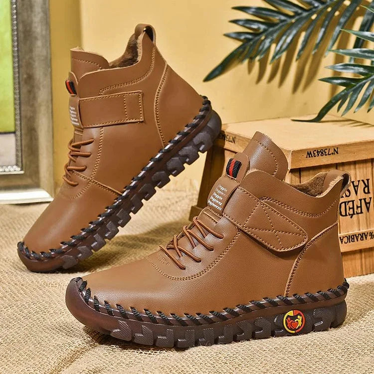 Nora | Damen Schnürstiefeletten Leder-Optik Ankle Boots Herbst