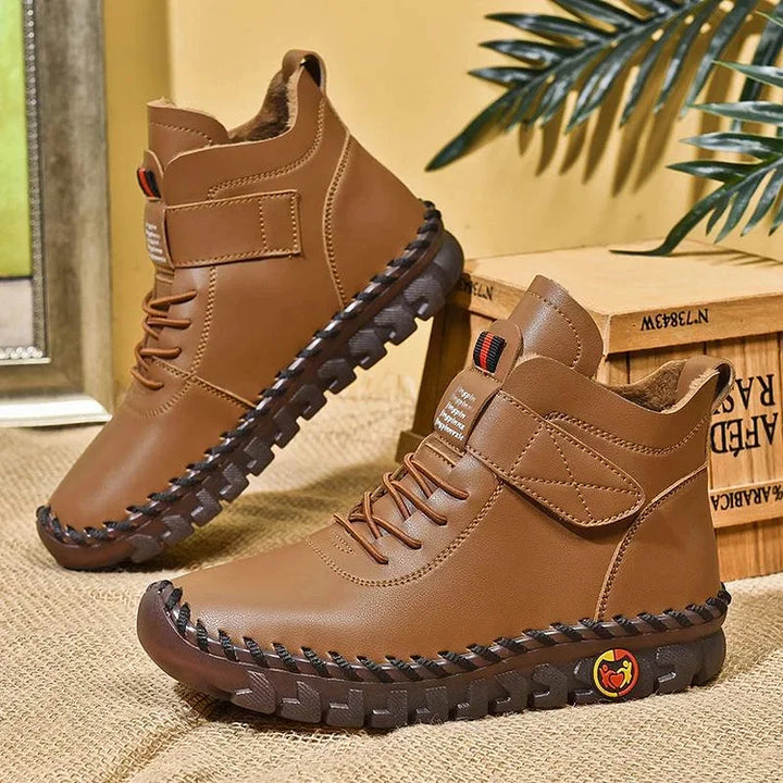 Nora | Damen Schnürstiefeletten Leder-Optik Ankle Boots Herbst
