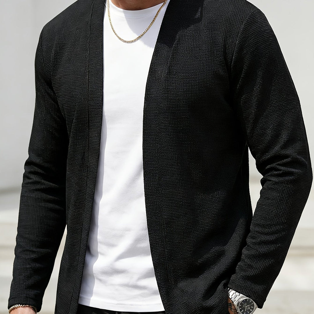 Leander | Herren Strickjacke Offen Cardigan - Black - Image 1