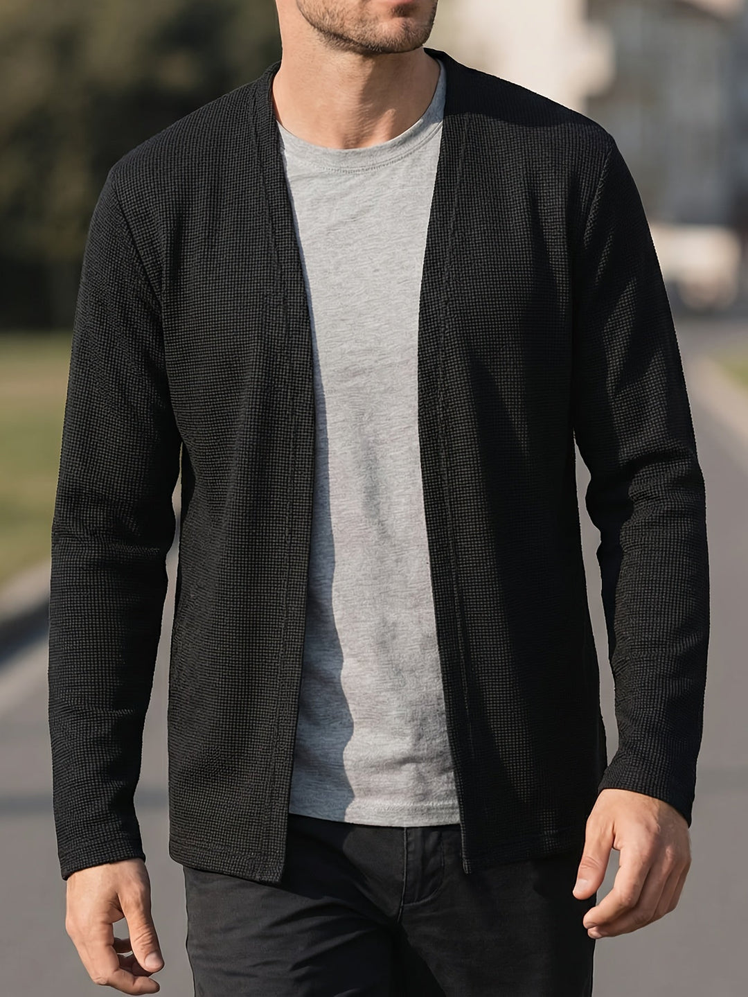 Leander | Herren Strickjacke Offen Cardigan - Black - Image 4