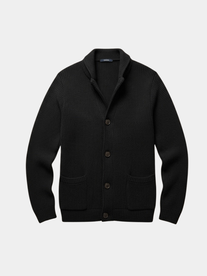 Leander | Herren Strickjacke Schalkragen Waffelstrick - Black - Image 1