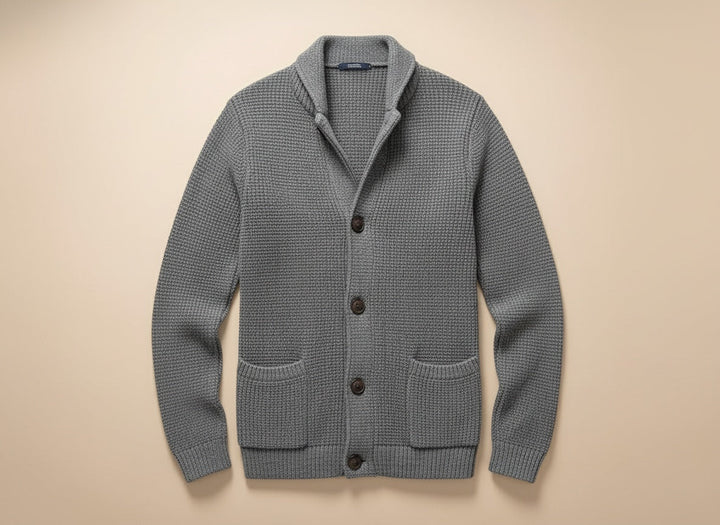 Leander | Herren Strickjacke Schalkragen Waffelstrick - Black - Image 4