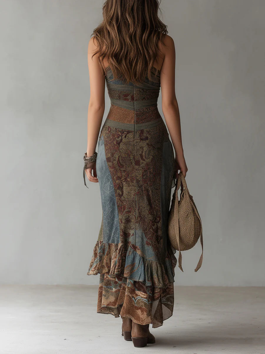 Leandra | Damen Asymmetrisches One-Shoulder Maxikleid - Brown - Image 3