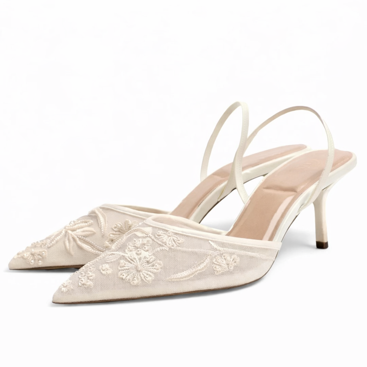 Leandra | Damen Bestickte Slingback Pumps mit spitzer Zehenpartie - Beige - Image 2