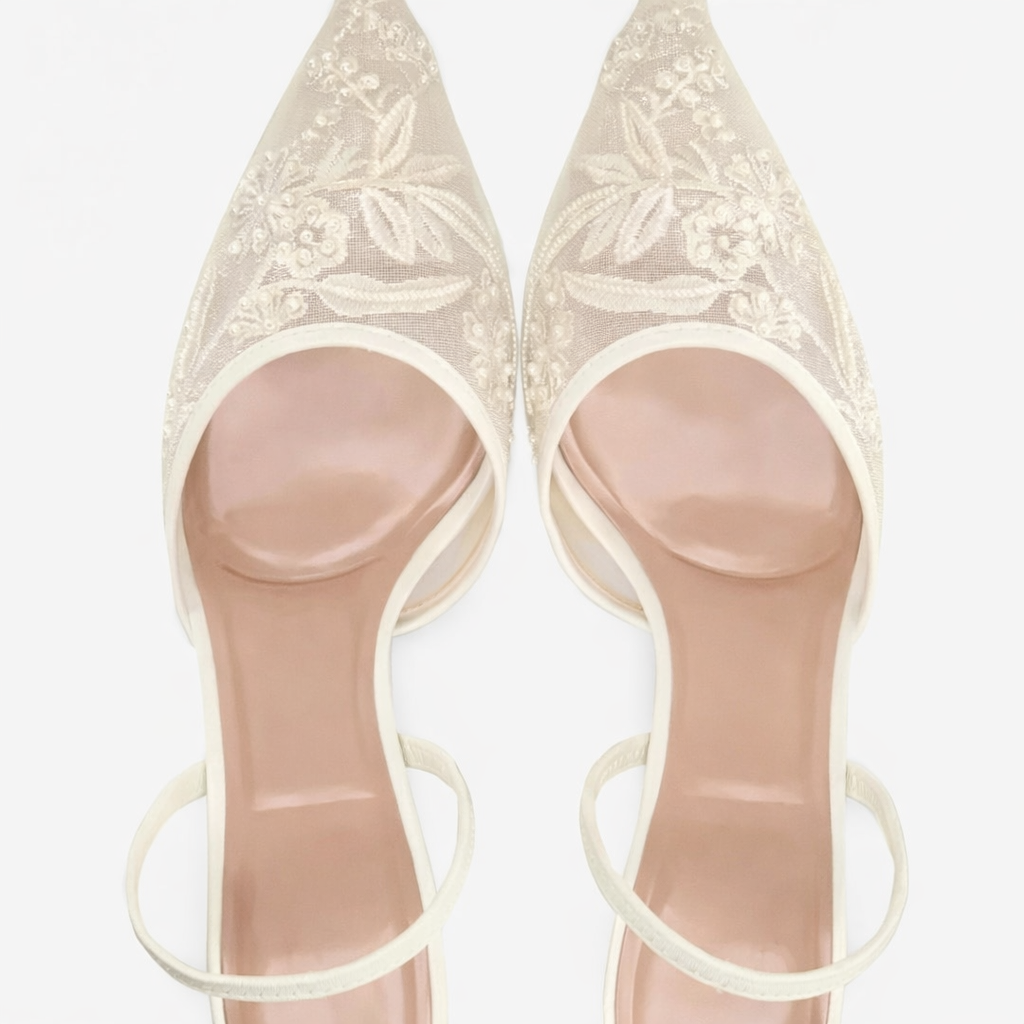 Leandra | Damen Bestickte Slingback Pumps mit spitzer Zehenpartie - Beige - Image 3