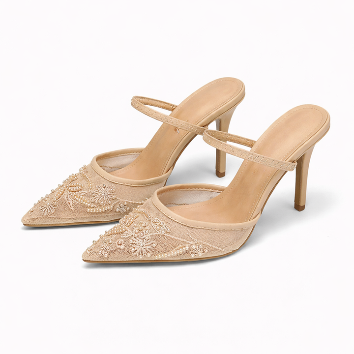 Leandra | Damen Bestickte Slingback Pumps mit spitzer Zehenpartie - Beige - Image 7