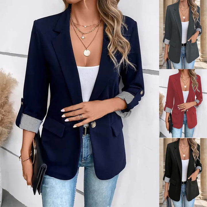 Leandra | Damen Blazer Reverskragen 3/4-Ärmel Streifenaufschlag - Image 1