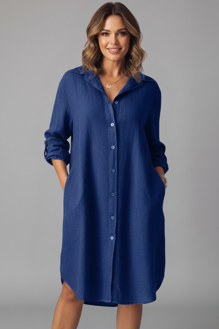 Leandra | Damen Hemdblusenkleid mit Langarm - Light Blue - Image 10