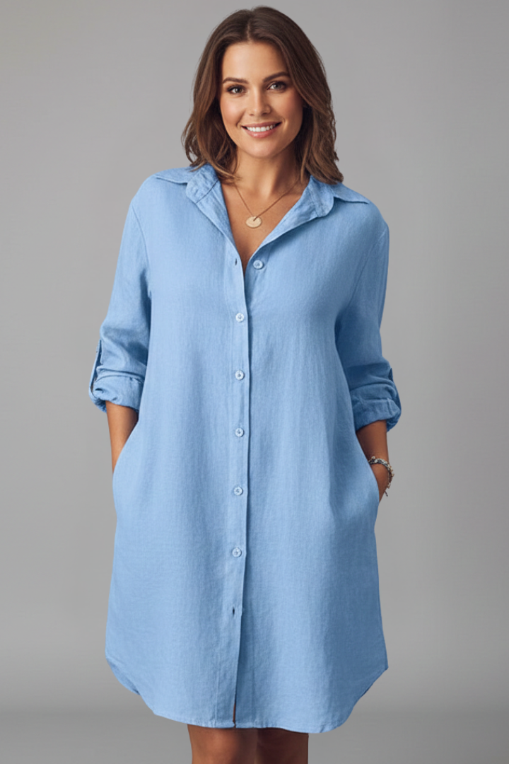 Leandra | Damen Hemdblusenkleid mit Langarm - Light Blue - Image 2