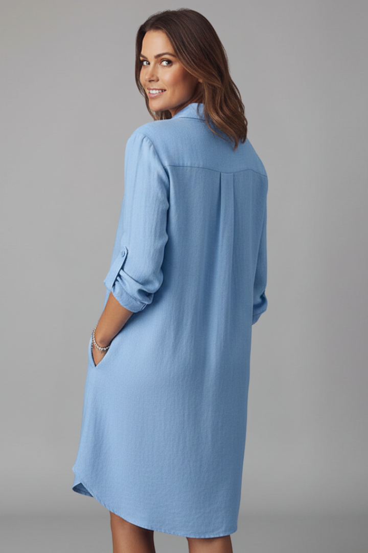 Leandra | Damen Hemdblusenkleid mit Langarm - Light Blue - Image 5