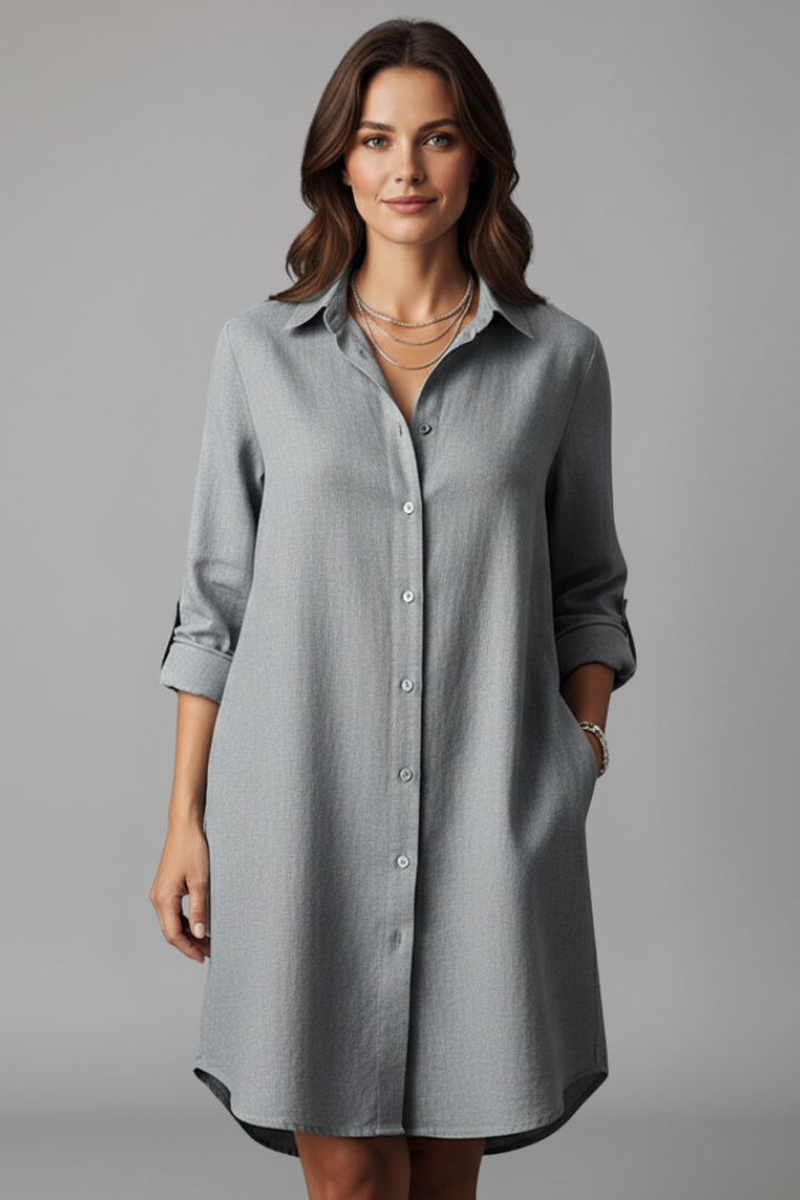 Leandra | Damen Hemdblusenkleid mit Langarm - Light Blue - Image 7