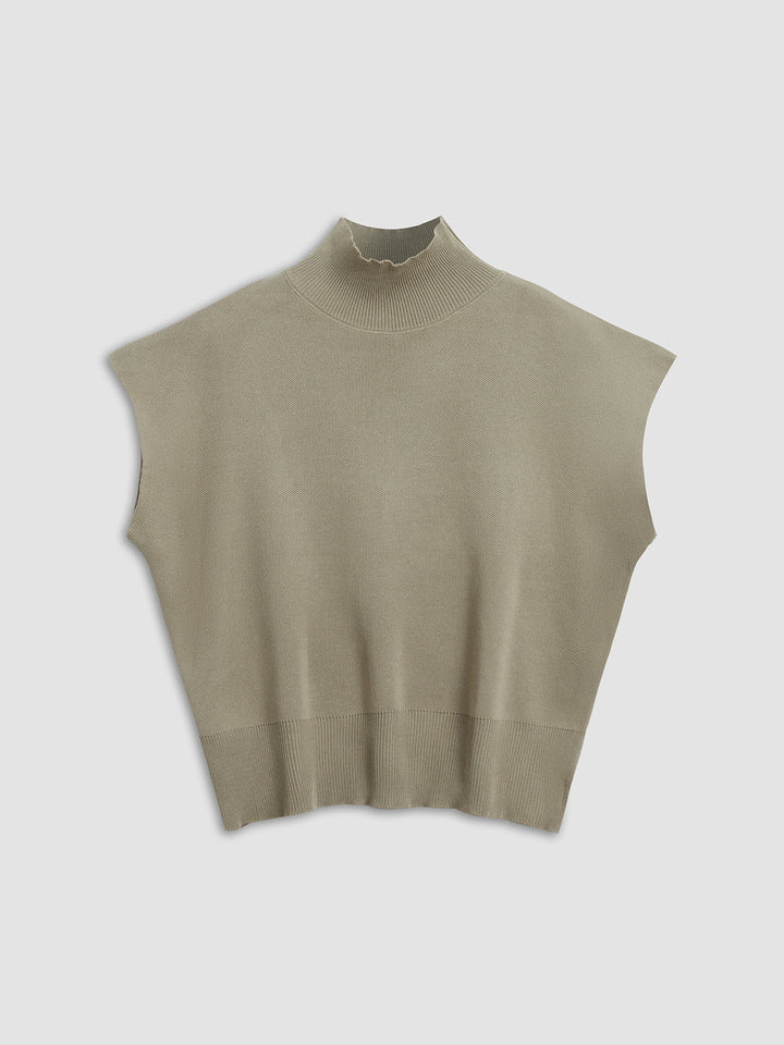 Zara | Damen Strick Pullunder schwarz, ärmellose Weste Rollkragen