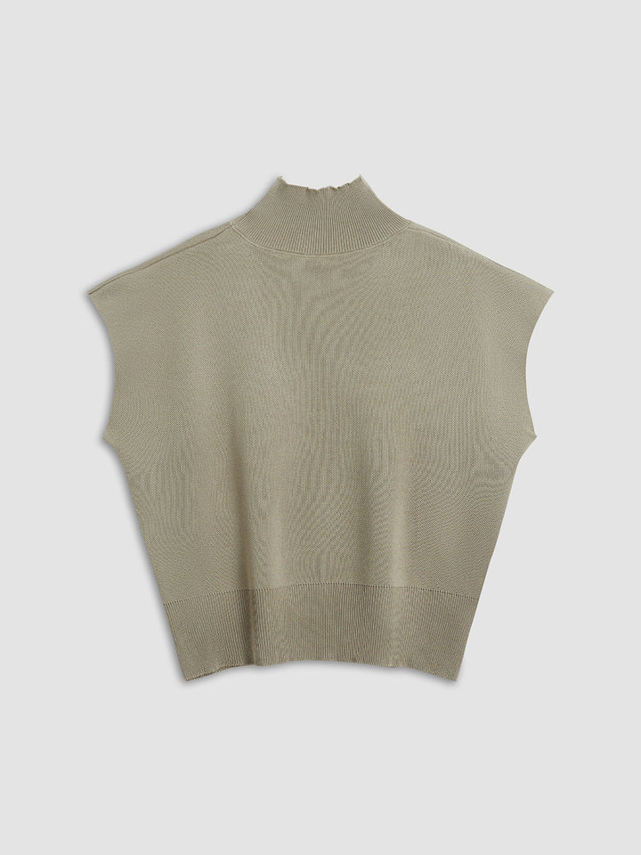 Zara | Damen Strick Pullunder schwarz, ärmellose Weste Rollkragen