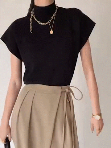 Zara | Damen Strick Pullunder schwarz, ärmellose Weste Rollkragen