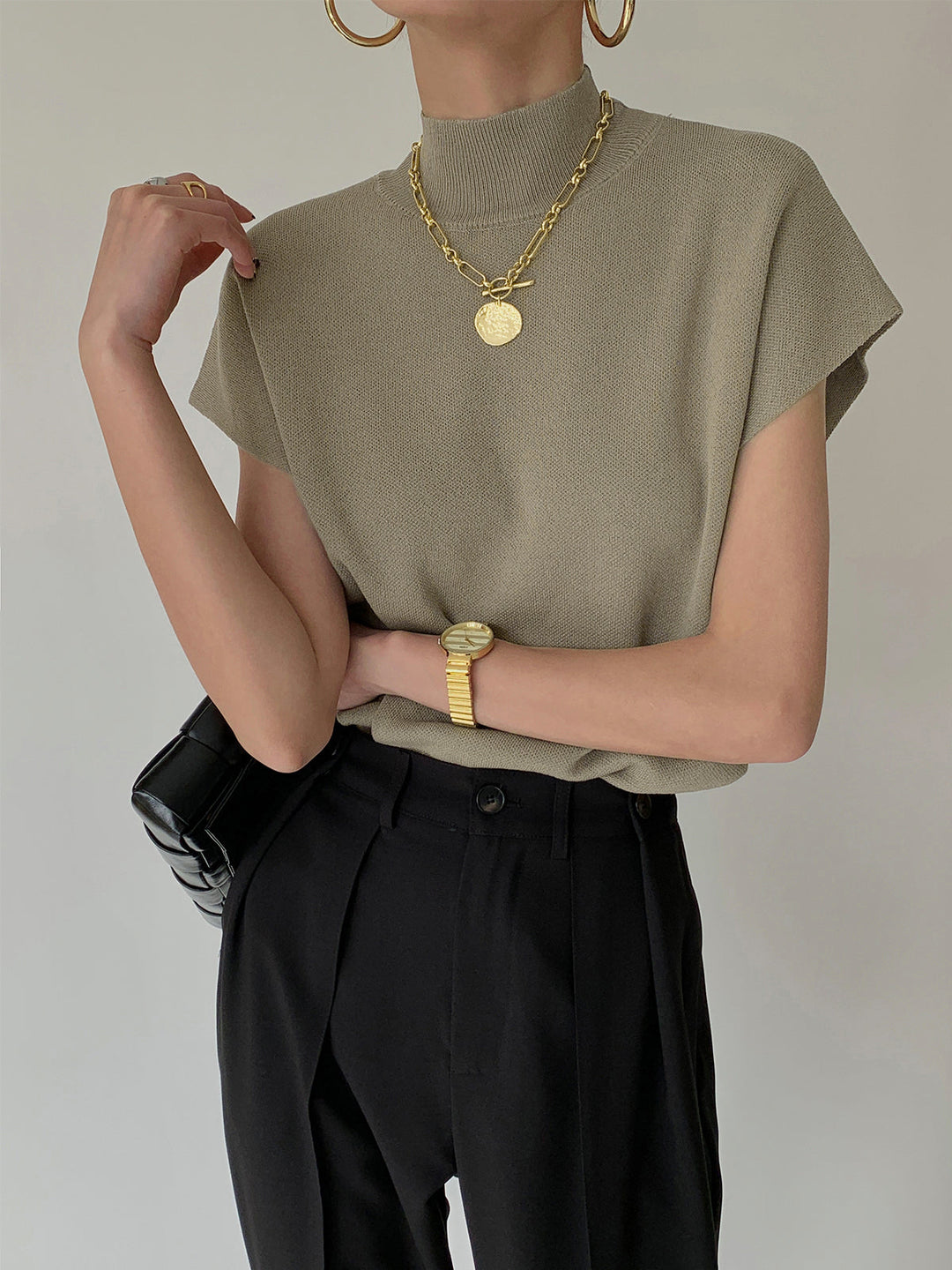 Zara | Damen Strick Pullunder schwarz, ärmellose Weste Rollkragen