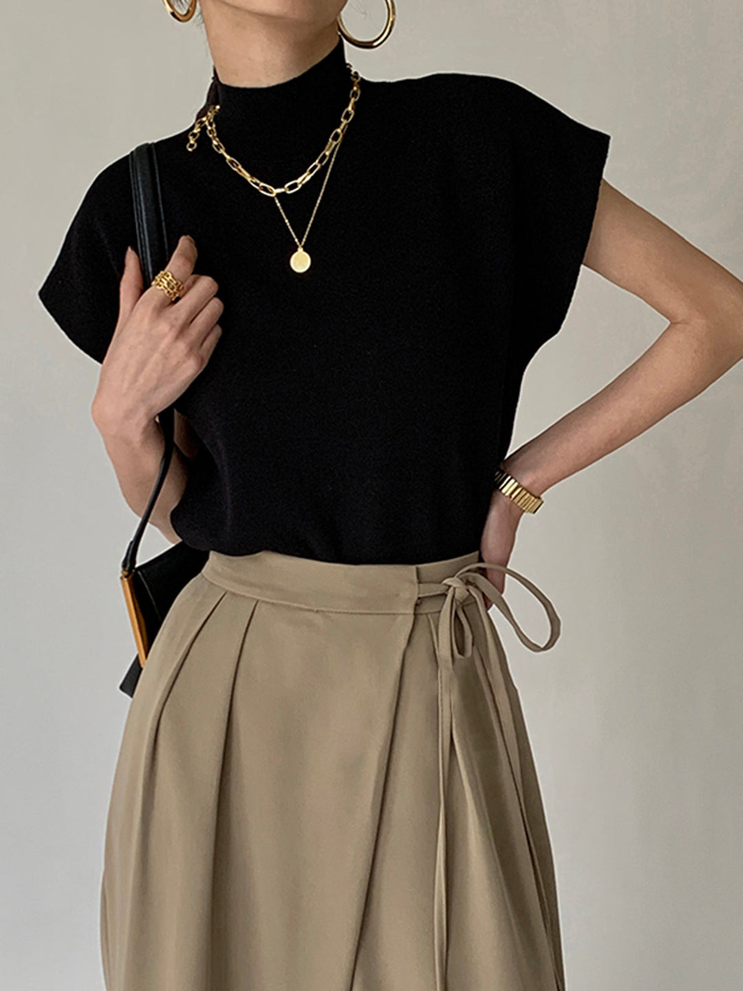 Zara | Damen Strick Pullunder schwarz, ärmellose Weste Rollkragen