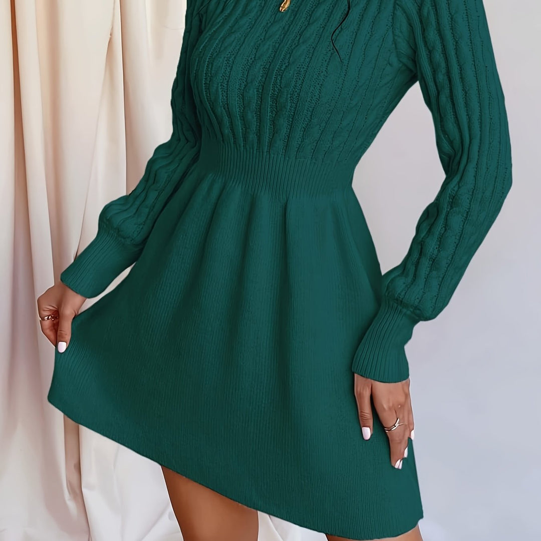 Lena | Damen Strickkleid mit Zopfmuster, Mini - Cream - Image 14