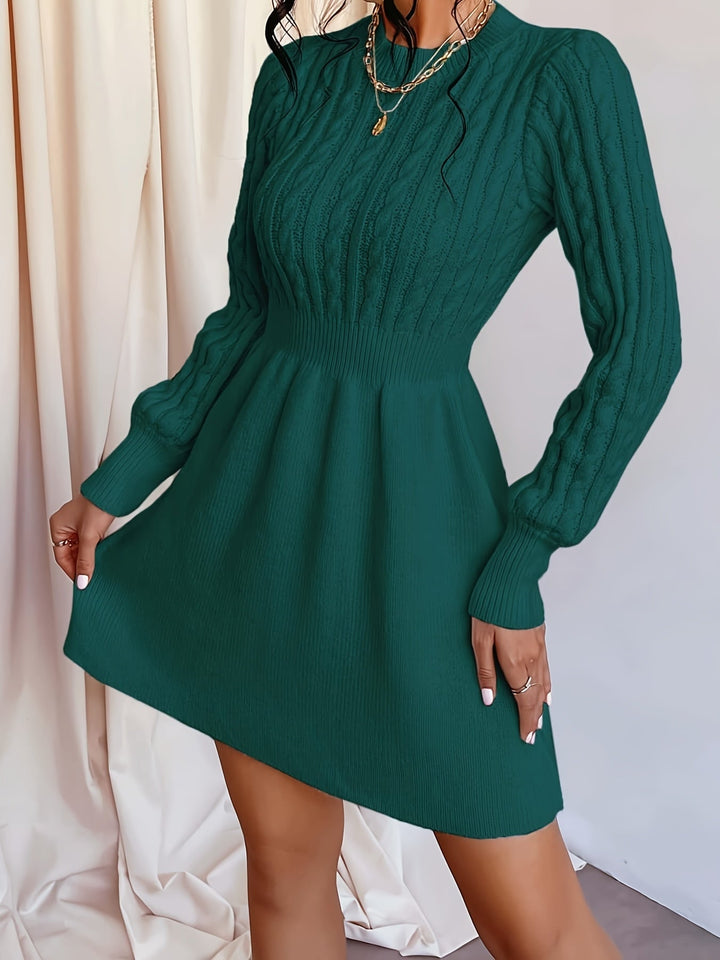 Lena | Damen Strickkleid mit Zopfmuster, Mini - Cream - Image 3