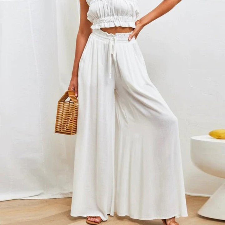 Lenara | Damen Weites Bein Zweiteiler Set - White - Image 1