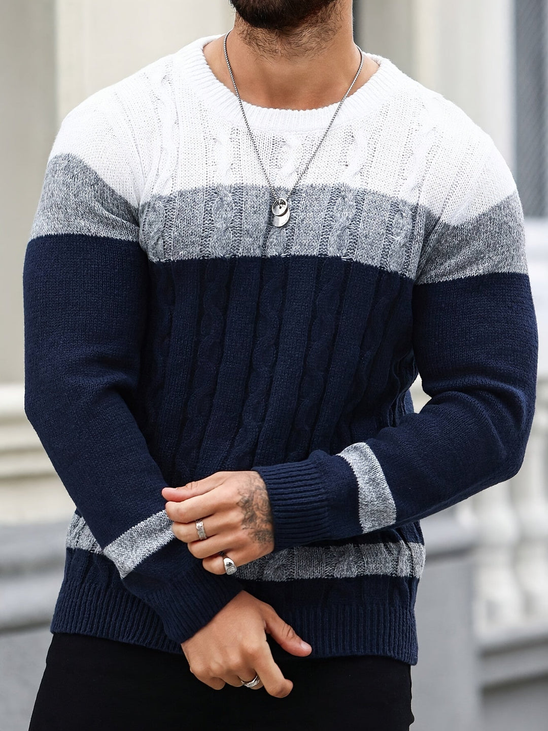 Leofwin | Herren Colorblock Strickpullover mit Rundhals - Image 2