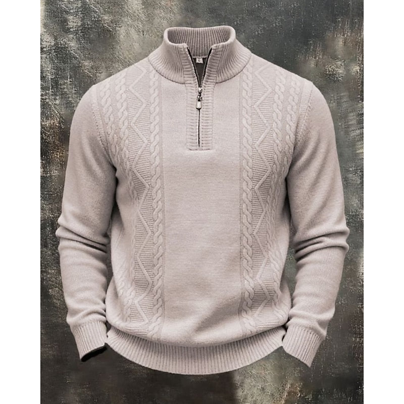 Leofwin | Herren Strickpullover Zopfmuster Quarter-Zip - Dark Grey - Image 2