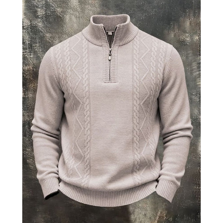Leofwin | Herren Strickpullover Zopfmuster Quarter-Zip - Dark Grey - Image 2