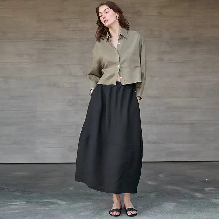 Leona | Damen Oversized Cropped Hemdbluse Langarm - Sage - Image 11