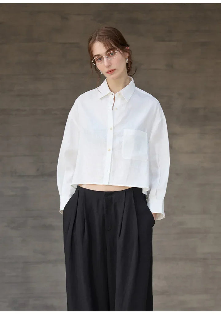 Leona | Damen Oversized Cropped Hemdbluse Langarm - Sage - Image 19