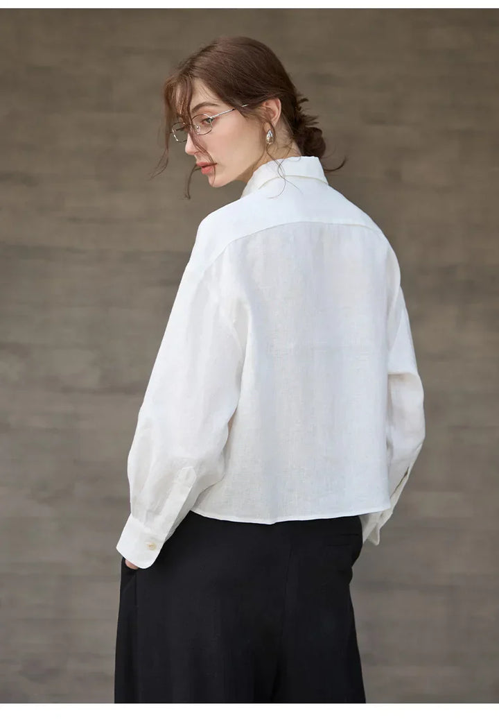 Leona | Damen Oversized Cropped Hemdbluse Langarm - Sage - Image 20