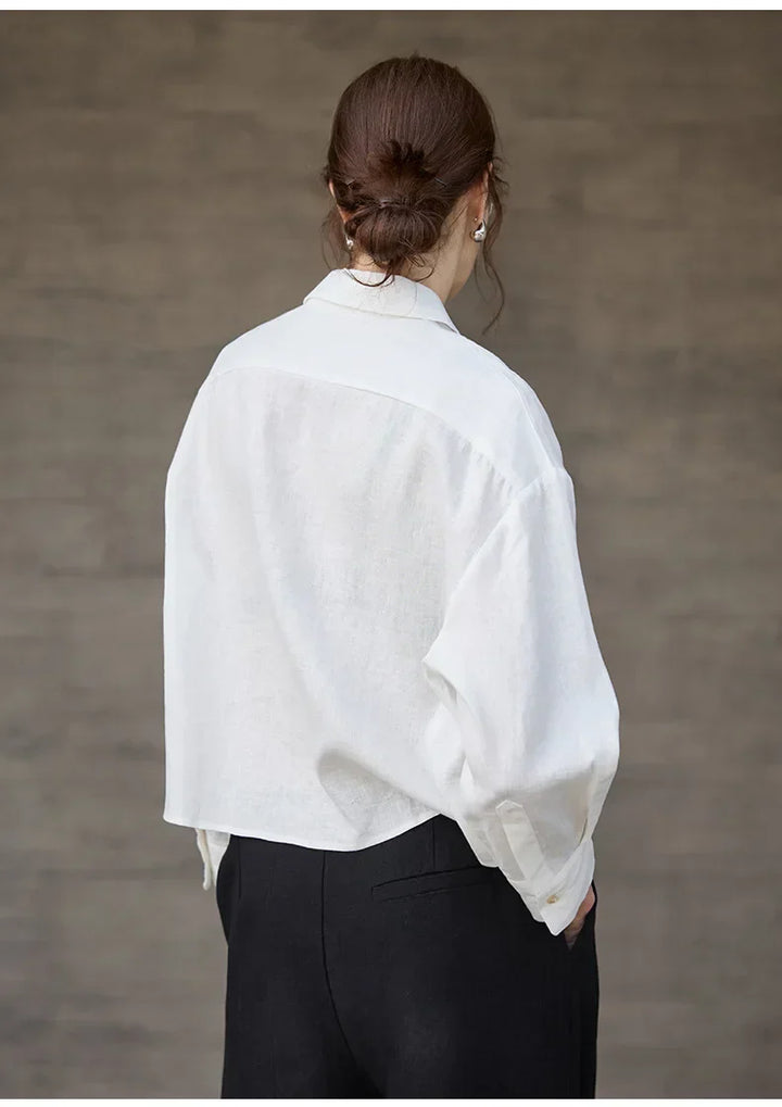 Leona | Damen Oversized Cropped Hemdbluse Langarm - Sage - Image 25