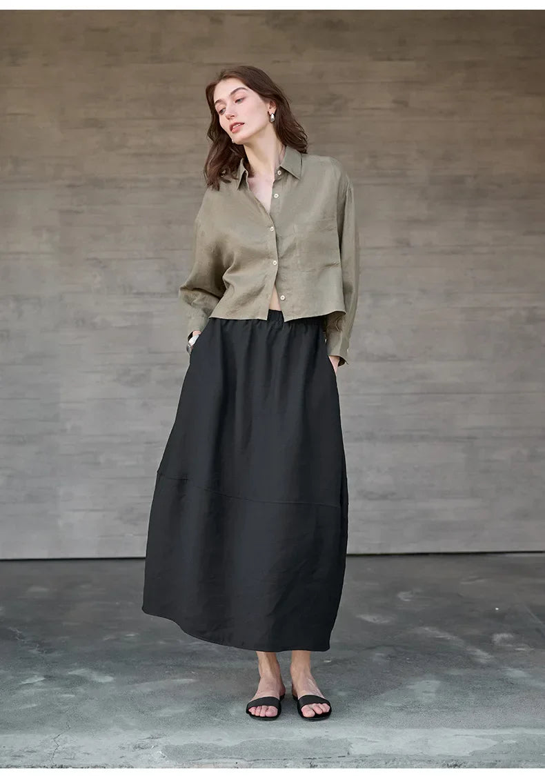 Leona | Damen Oversized Cropped Hemdbluse Langarm - Sage - Image 29