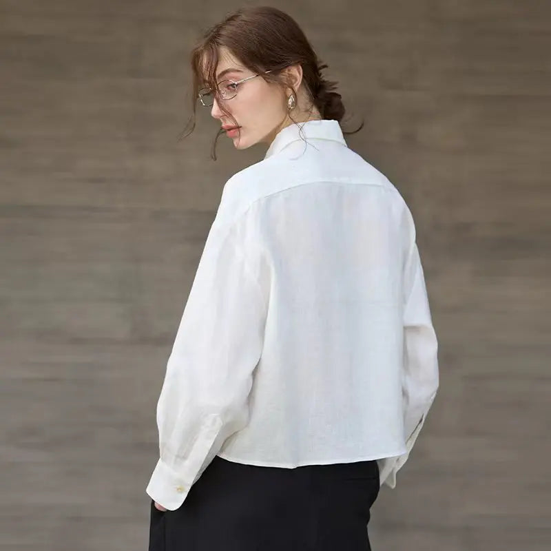 Leona | Damen Oversized Cropped Hemdbluse Langarm - Sage - Image 9