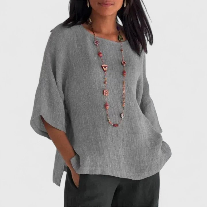 Leonie | Damen 3/4 Arm Bluse mit rundem Ausschnitt - Grey - Image 1