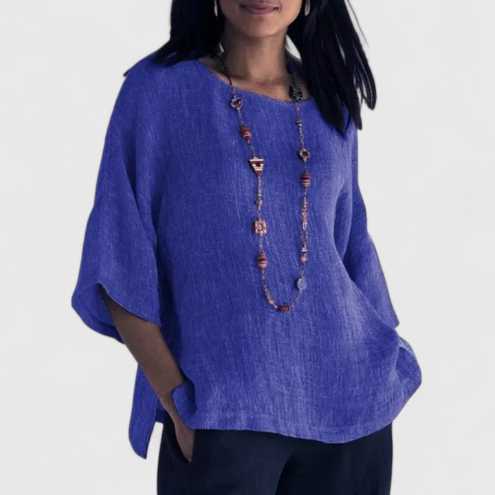 Leonie | Damen 3/4 Arm Bluse mit rundem Ausschnitt - Grey - Image 2