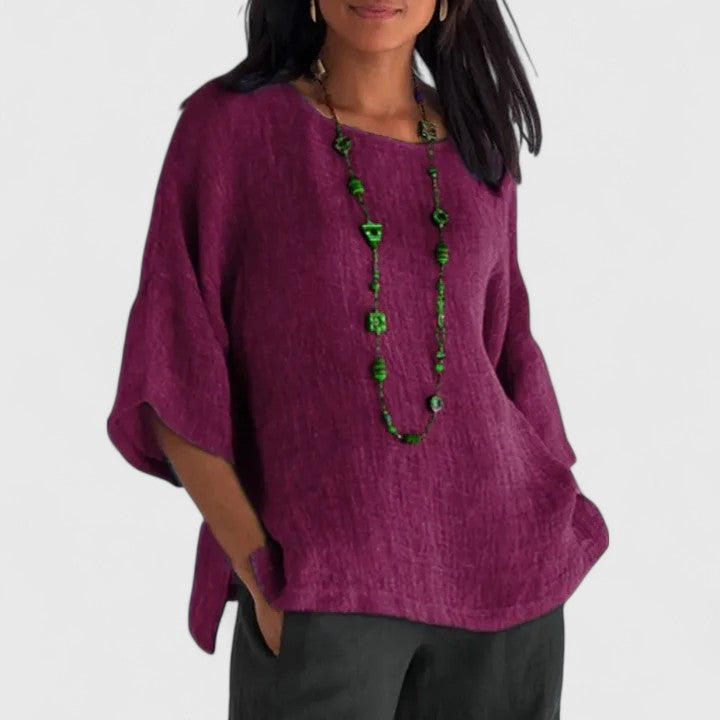 Leonie | Damen 3/4 Arm Bluse mit rundem Ausschnitt - Grey - Image 3