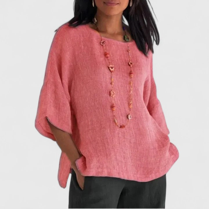 Leonie | Damen 3/4 Arm Bluse mit rundem Ausschnitt - Grey - Image 4