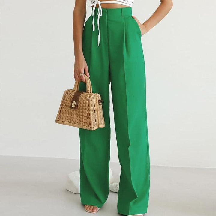Leonie | Damen Weite Hose Hohe Taille Grün - Green - Image 1