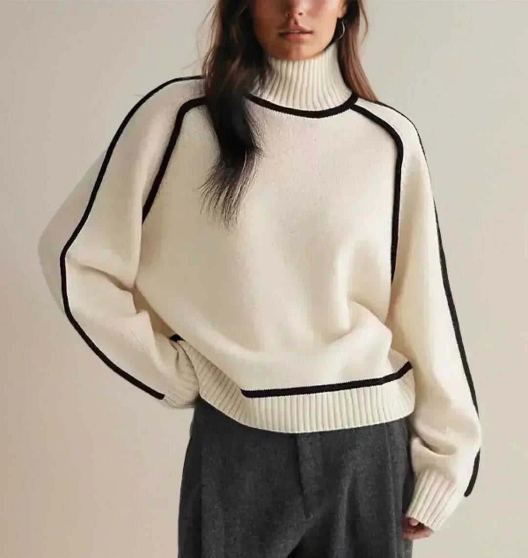 Levka | Damen Rollkragen Pullover Oversized - Cream - Image 1