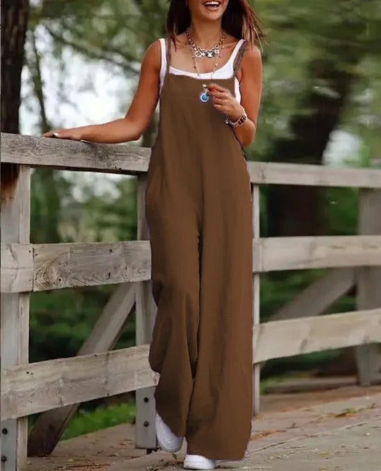 Lieselot | Damen Latzhose Overall Weites Bein Träger - Brown - Image 1