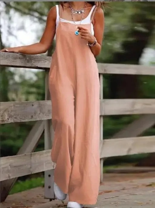 Lieselot | Damen Latzhose Overall Weites Bein Träger - Brown - Image 10