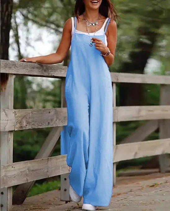 Lieselot | Damen Latzhose Overall Weites Bein Träger - Brown - Image 2