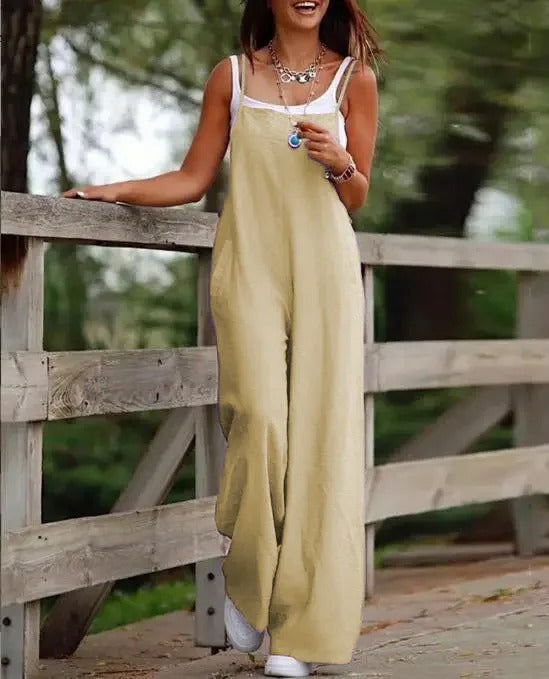 Lieselot | Damen Latzhose Overall Weites Bein Träger - Brown - Image 3