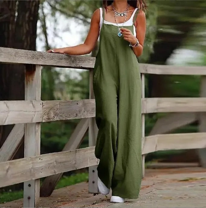 Lieselot | Damen Latzhose Overall Weites Bein Träger - Brown - Image 4