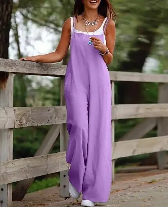 Lieselot | Damen Latzhose Overall Weites Bein Träger - Brown - Image 7