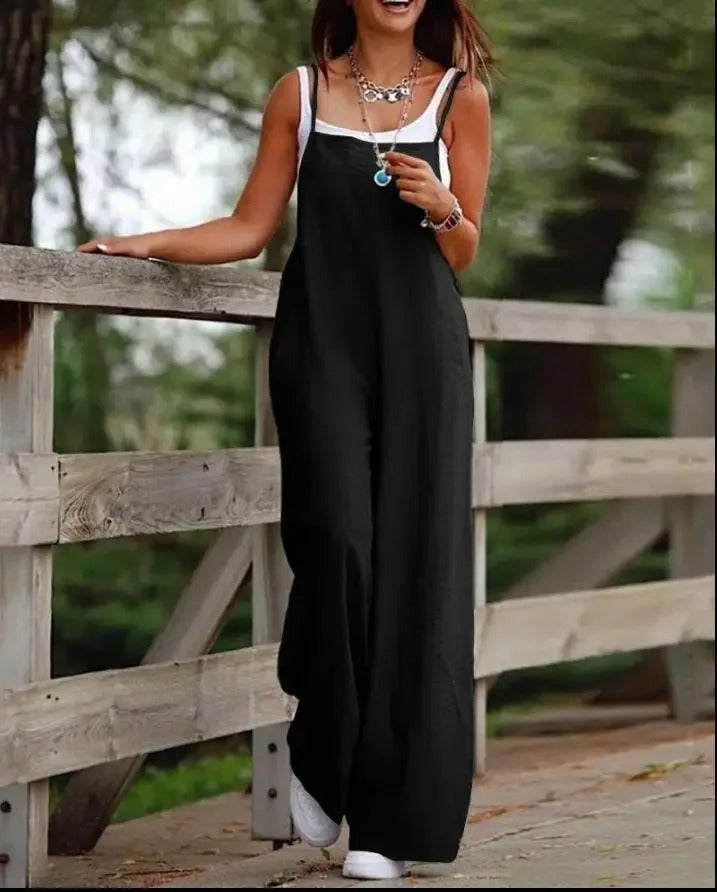 Lieselot | Damen Latzhose Overall Weites Bein Träger - Brown - Image 8